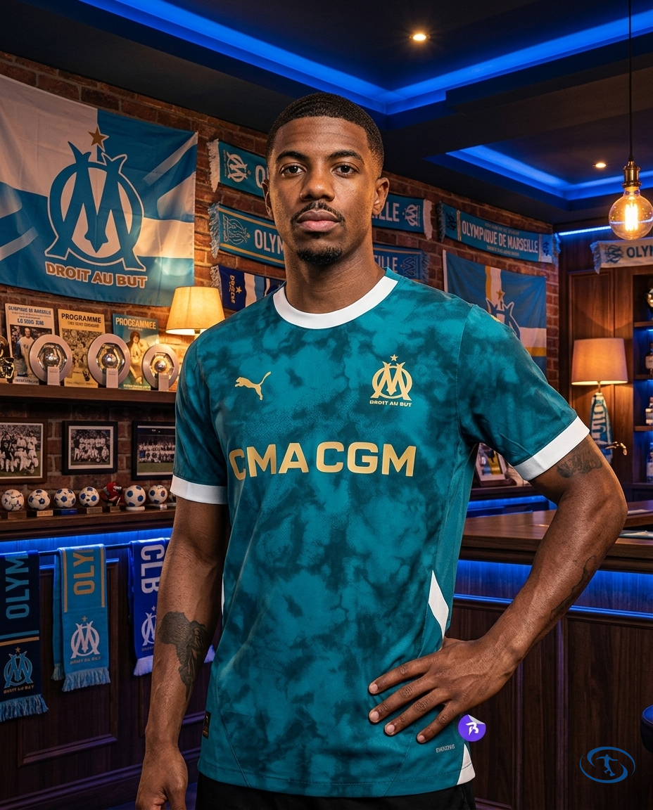 Camisa Olympique de Marseille Away 24/25 - Torcedor Puma Masculino - Verde Água - Front View | Sant Sport