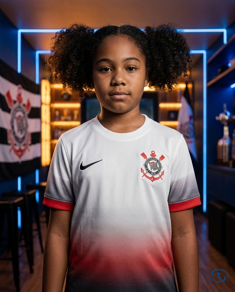 Corinthians Kids Kit Home 24/25 Nike - White e Preto - Badge Close-Up | Sant Sport