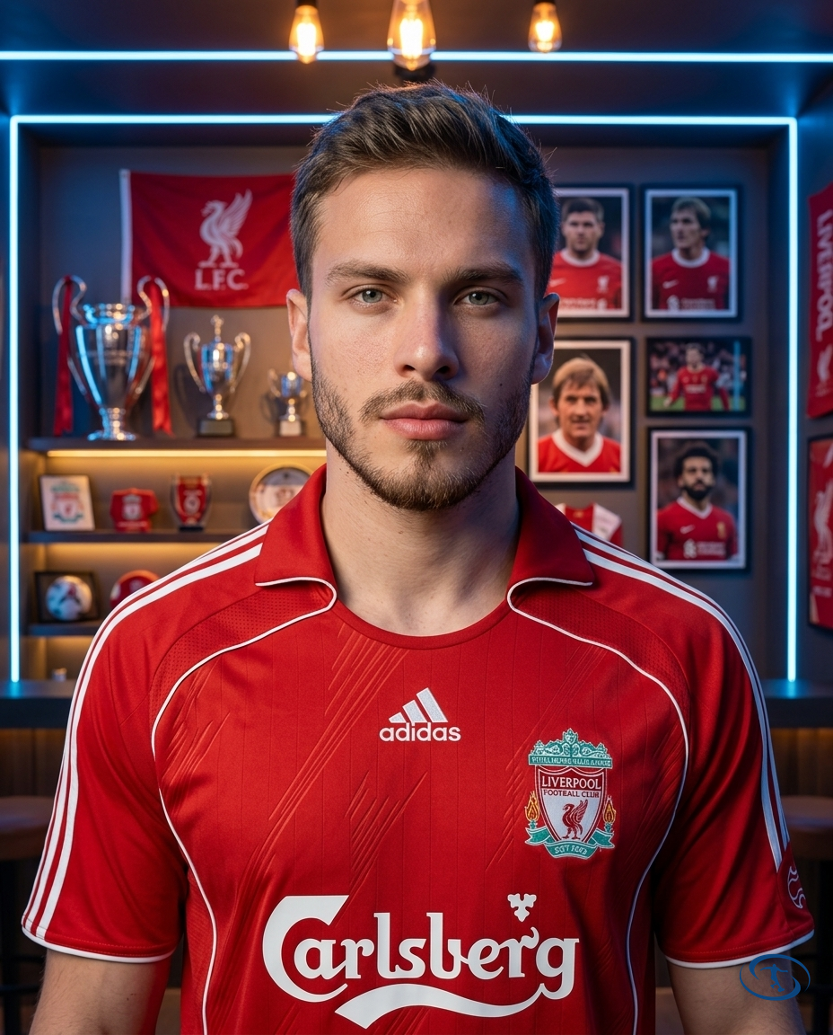 Camisa Liverpool Home Retrô 2006/07 Torcedor Adidas Masculina - Vermelho - Badge Close-Up | Sant Sport
