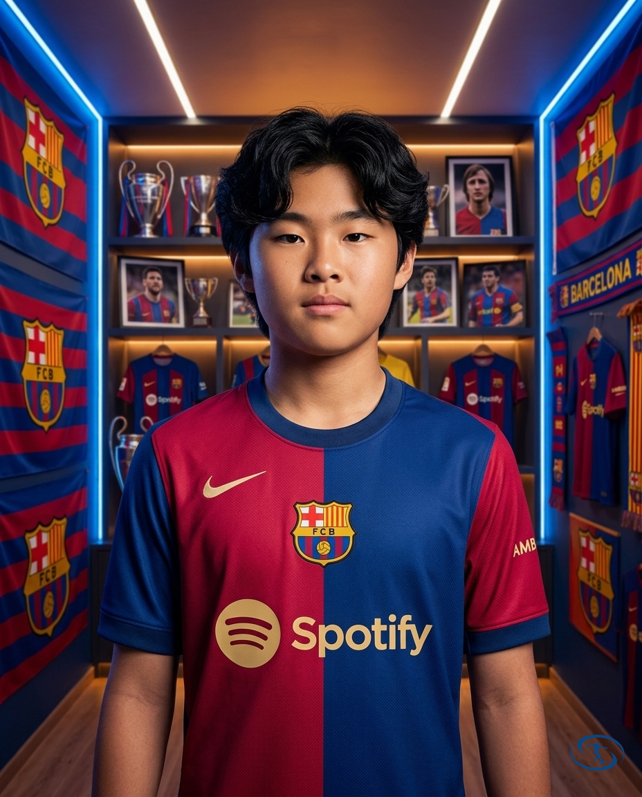 Conjunto Infantil Barcelona Home 24/25 Nike - Azul Grená - Badge Close-Up | Sant Sport