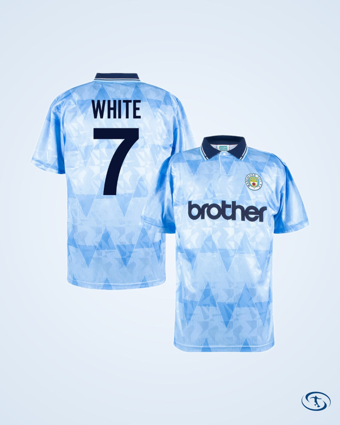 Score Draw Man City Home Player Number Retro Shirt 1989 (Retro Flock Printing) - Men's