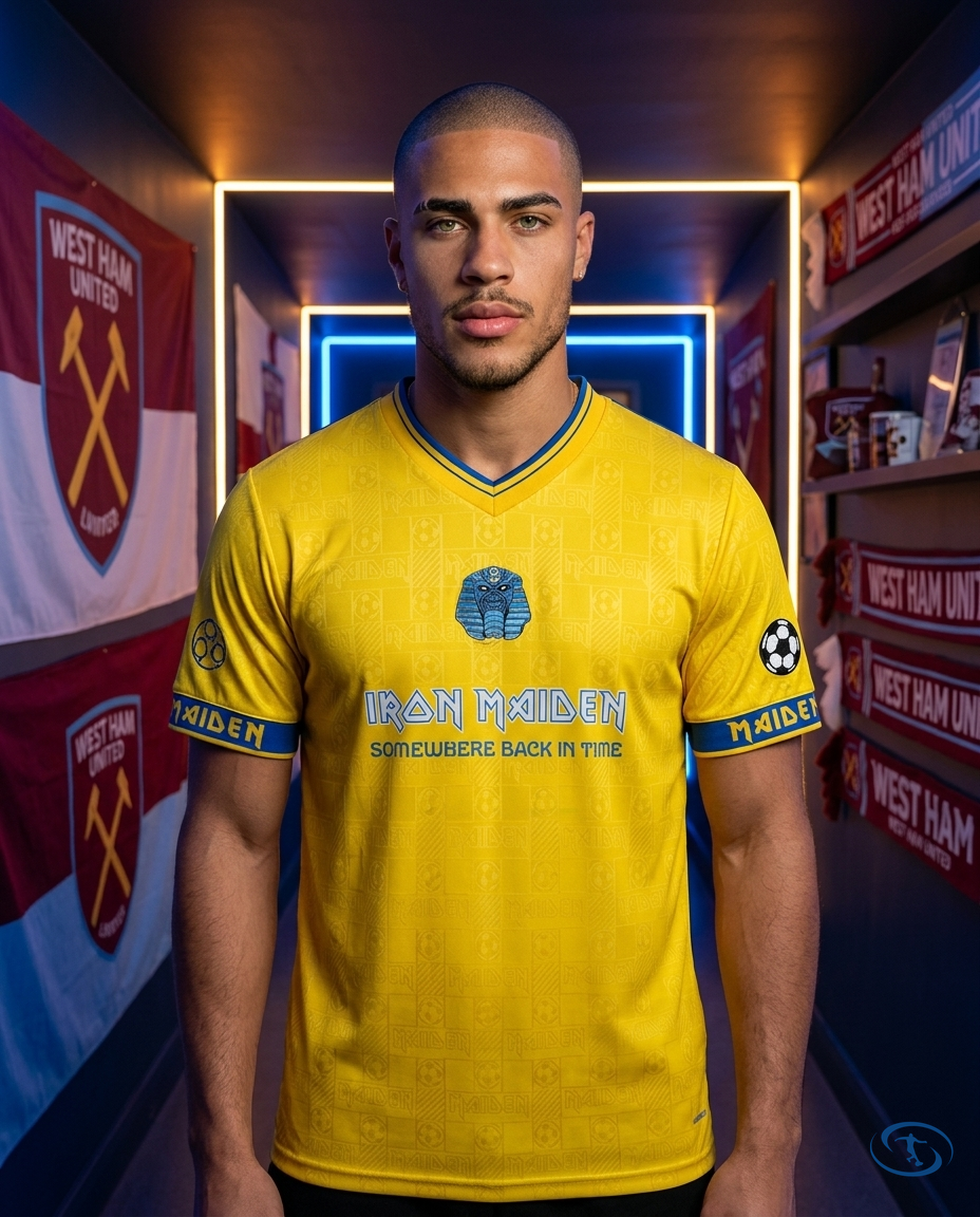 Camisa Retrô West Ham X Iron Maiden 2008 - Amarelo - Front View | Sant Sport