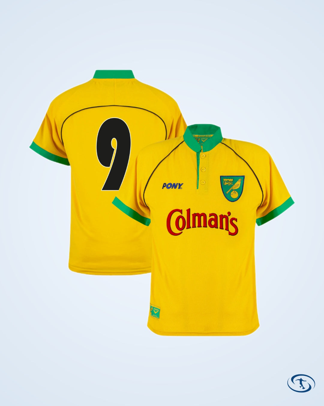 Pony Norwich City FC Home No.9 Retro Shirt 1997-1999 (Retro Flex Printing) - Men's
