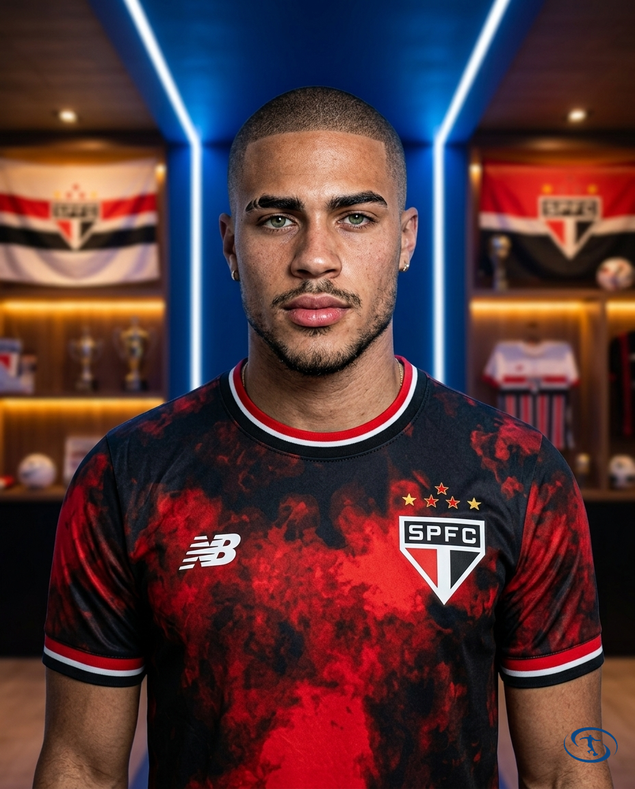 Sao Paulo FC III Jersey 24/25 - Jogador New Balance Men's - Red & Black - Badge Close-Up | Sant Sport