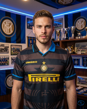 Camisa Inter de Milão Away 97/98 Masculina Umbro Torcedor - Preto e Cinza - Front View | Sant Sport