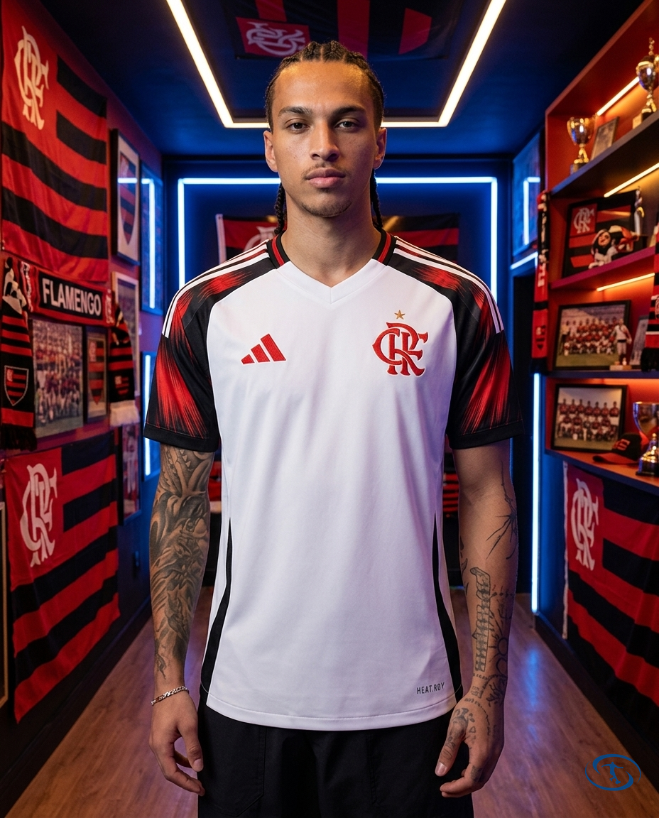 Camisa Flamengo Away 2025/26 - Torcedor Adidas Masculina - Branco e Vermelho - Front View | Sant Sport