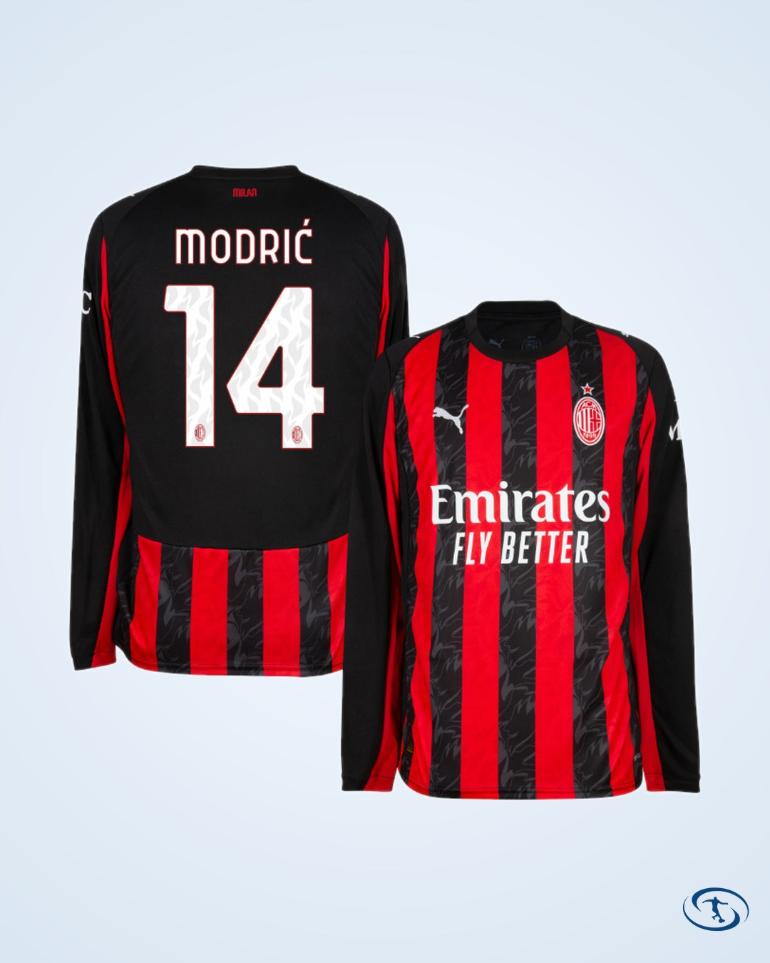 AC Milan Home L/S Player Number Shirt 2025-2026 (Official Printing) - Men's