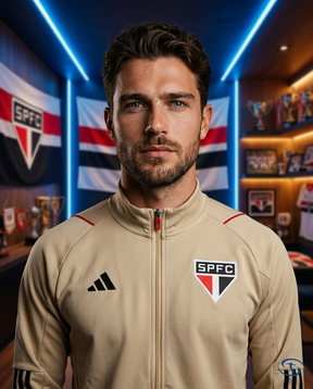 do Sao Paulo FC Training Kit 23/24 - Adidas - Beige - Badge Close-Up | Sant Sport