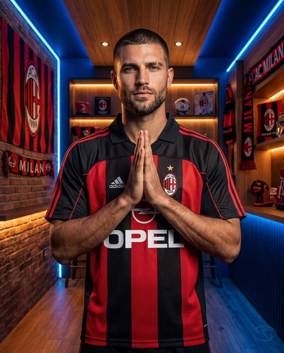 Camisa AC Milan Retrô 2002 - Torcedor Adidas Masculino - Vermelho e Preto - Front View | Sant Sport
