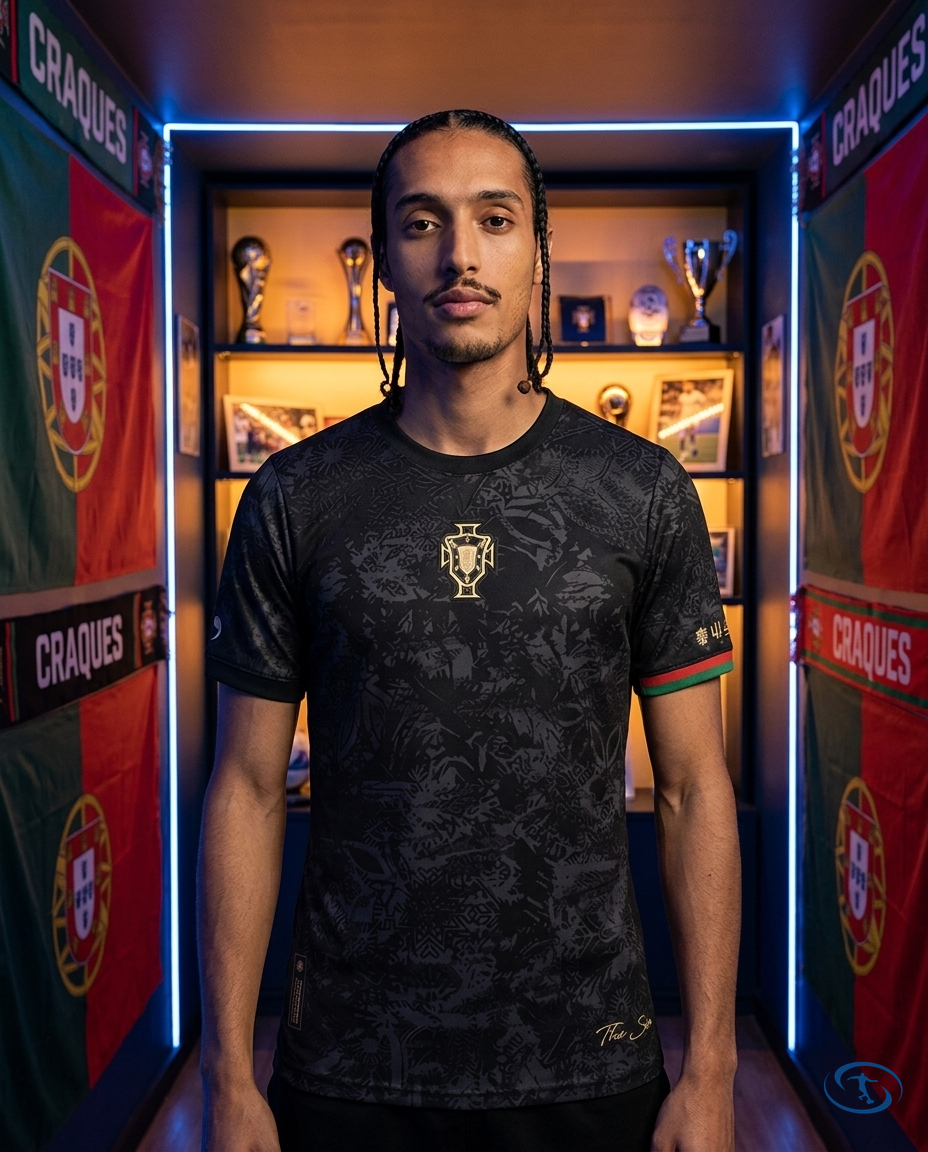 Camisa Cristiano Ronaldo "GOAT" Edição Especial Comma Football - Masculino - Preto e Vermelho - Front View | Sant Sport