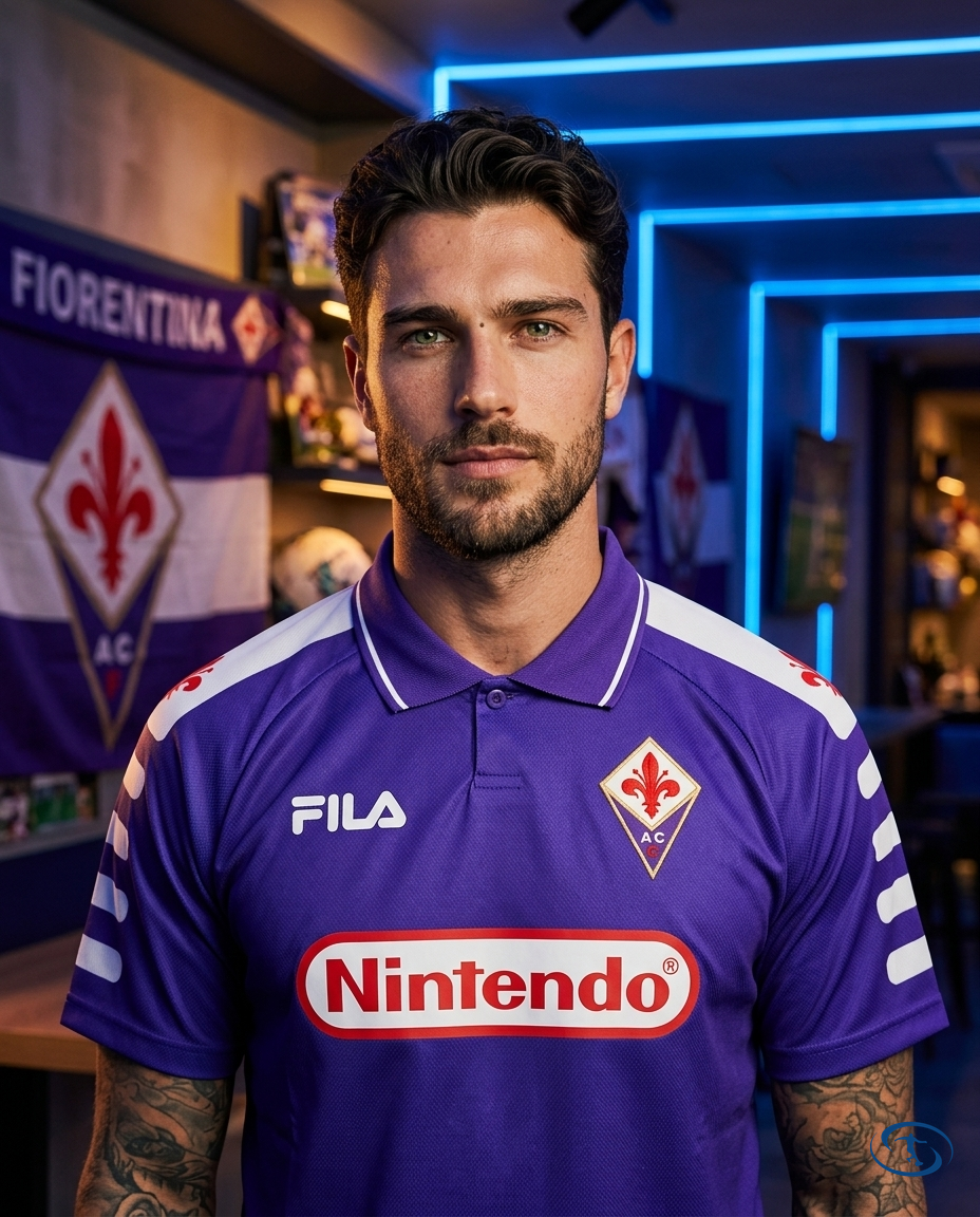 Camisa Fiorentina Home Retrô 1998/99 Torcedor Fila Masculina - Roxo - Badge Close-Up | Sant Sport