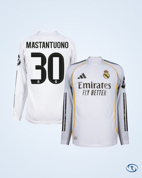 Real Madrid Authentic Home L/S Mastantuono 30 Shirt 2025-2026 (Cup Style Printing) - Men's