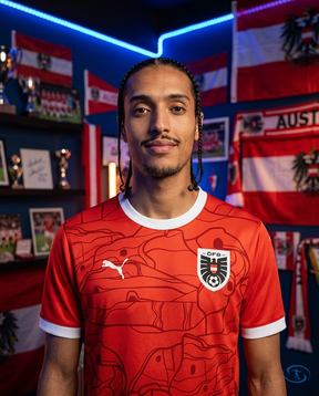 Camisa Áustria Home Eurocopa 24/25 - Torcedor Puma Masculino - Vermelho - Badge Close-Up | Sant Sport