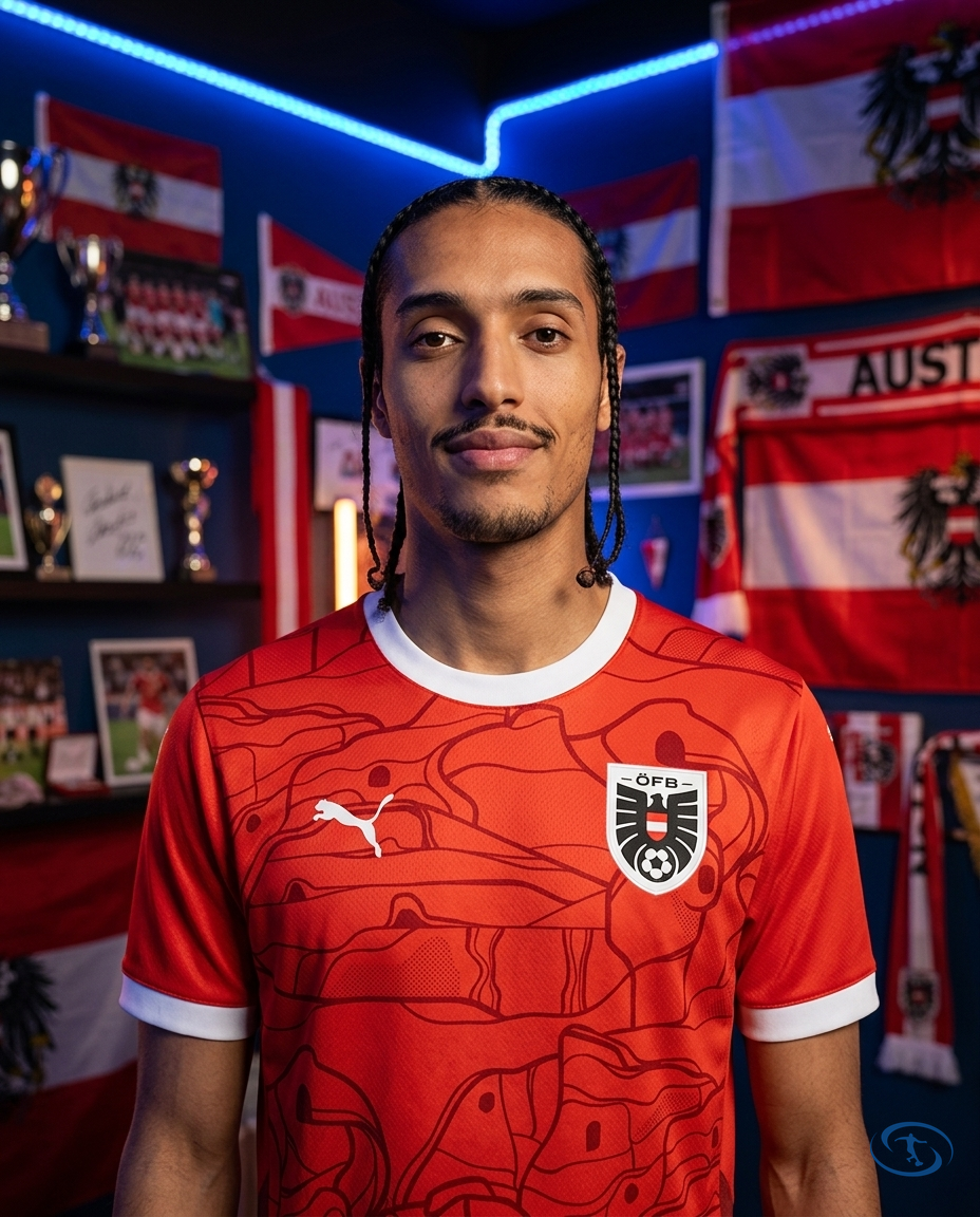 Camisa Áustria Home Eurocopa 24/25 - Torcedor Puma Masculino - Vermelho - Badge Close-Up | Sant Sport