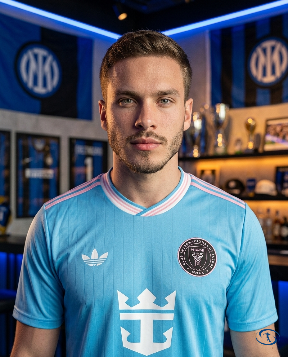 Camisa Inter Miami Away 2025/26 - Torcedor Adidas Masculino - Azul - Badge Close-Up | Sant Sport