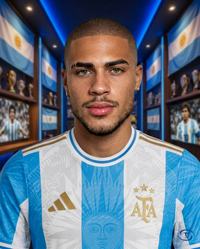 Camisa Seleção Argentina Edição Especial 2024/25 Jogador Adidas Masculino - Azul, Branca e Dourada - Badge Close-Up | Sant Sport