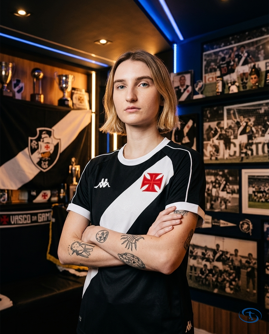 Vasco da Gama Jersey Home 2024/25 - Kappa Women's - Black & White - Side View | Sant Sport
