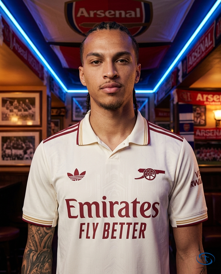 Camisa Arsenal Third 25/26 Torcedor Adidas Masculino - Bege - Badge Close-Up | Sant Sport