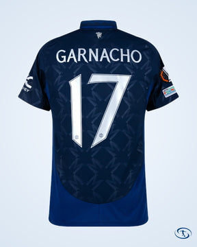 Man Utd Authentic Away Garnacho 17 Shirt incl Europa League + Foundation Patch Set (Official Cup Printing) - Size M - Men's