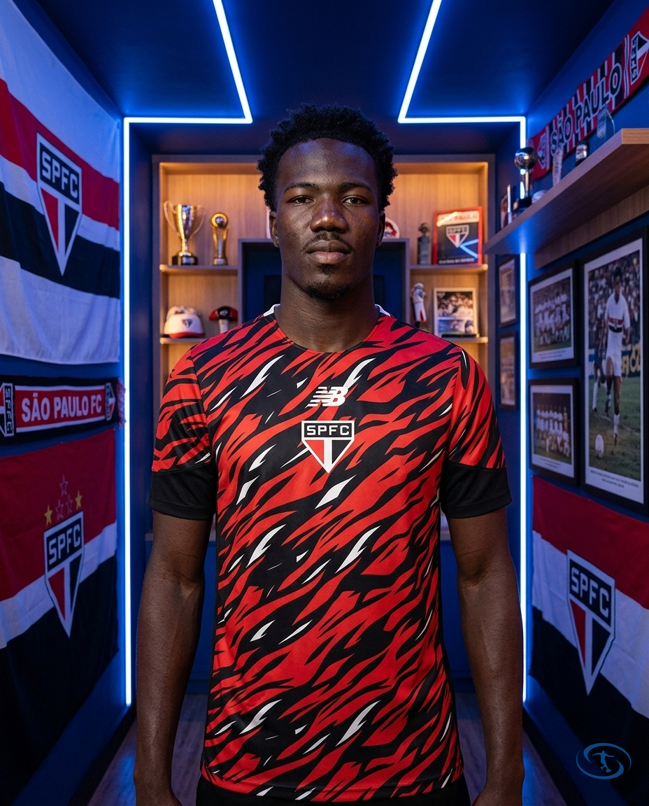 Camisa Pré-Jogo São Paulo 2026/27 - New Balance Torcedor Masculino - Vermelho, Preto e Branco - Front View | Sant Sport