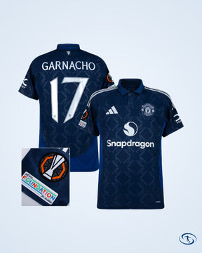 Man Utd Authentic Away Garnacho 17 Shirt incl Europa League + Foundation Patch Set (Official Cup Printing) - Size M - Men's