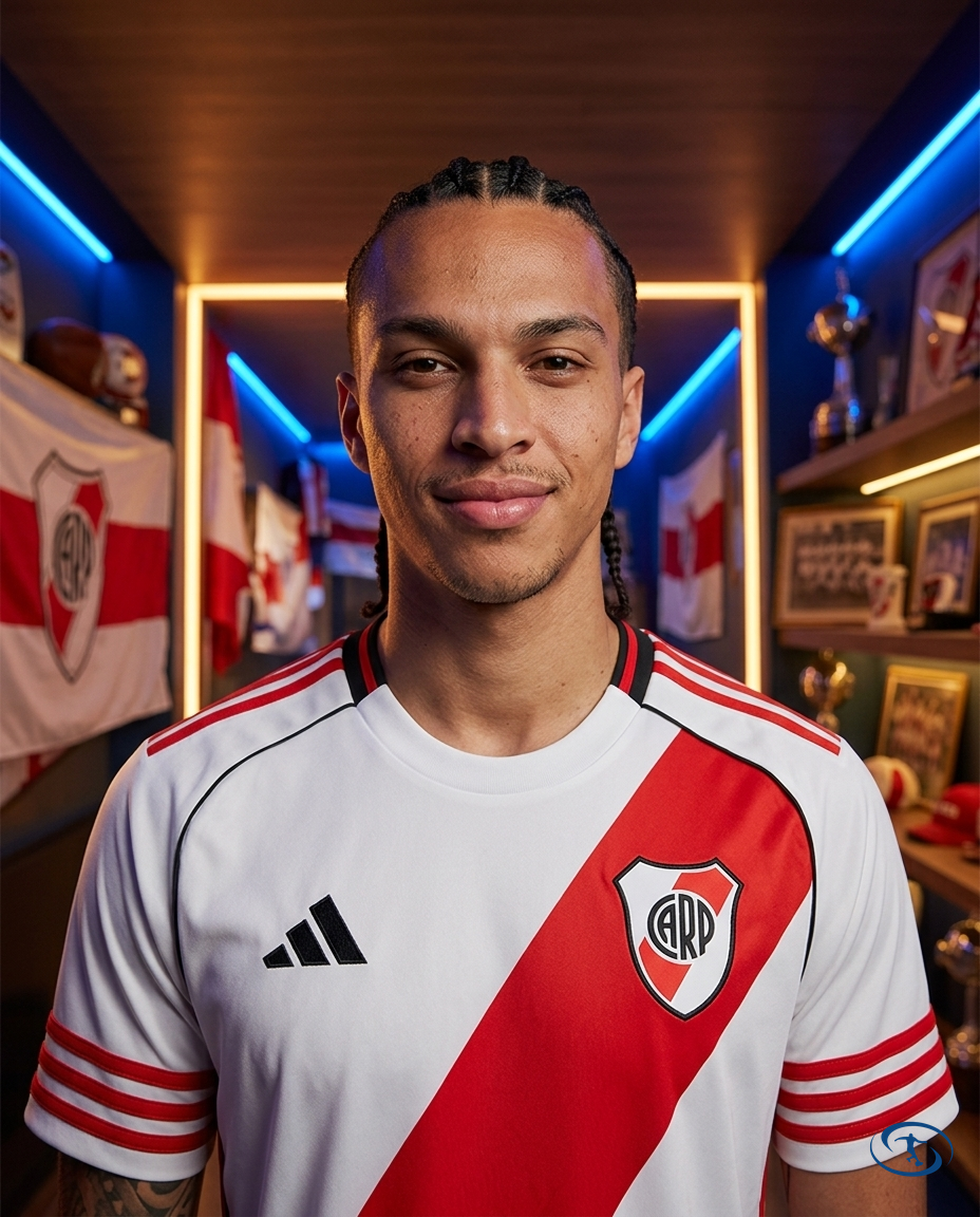 Camisa River Plate Home 2025/26 - Torcedor Adidas Masculino - Branco e Vermelho - Badge Close-Up | Sant Sport
