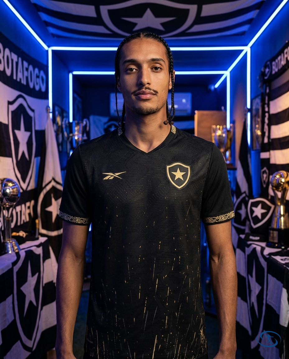 Camisa Botafogo Away 2024/25 - Torcedor Reebok Masculino - Preto e Dourado - Front View | Sant Sport