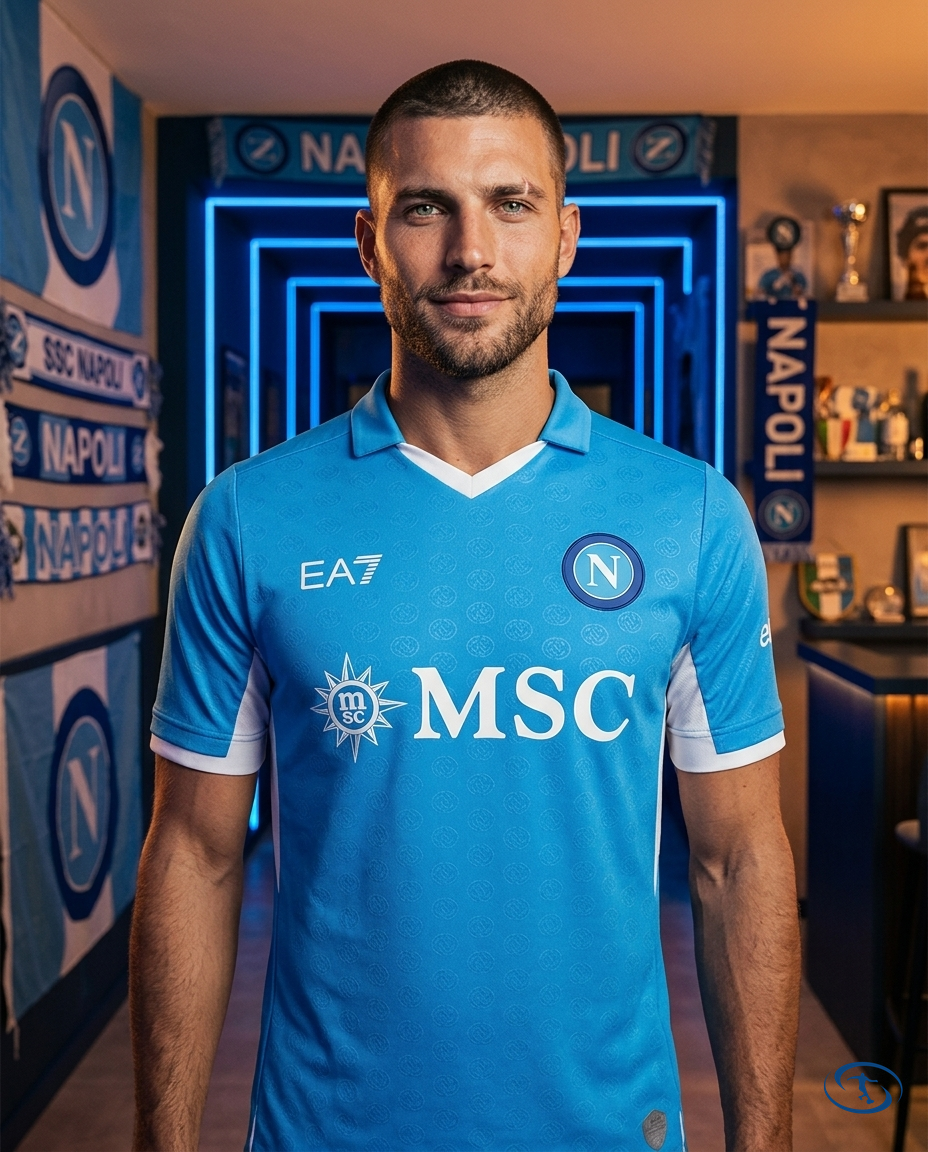 Camisa Napoli Home 2024/25 Jogador Masculino - Azul e Branca - Front View | Sant Sport