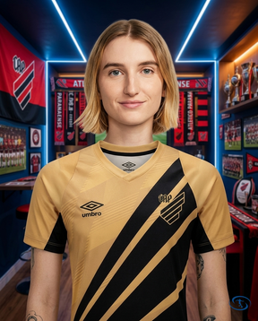 Camisa Athletico Paranaense Away 2024/25 - Feminina Umbro - Dourado - Badge Close-Up | Sant Sport