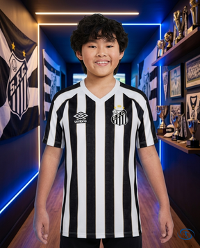 Conjunto Infantil Peixão Away 2024/25 - Torcedor Umbro - Preto e Branco - Front View | Sant Sport