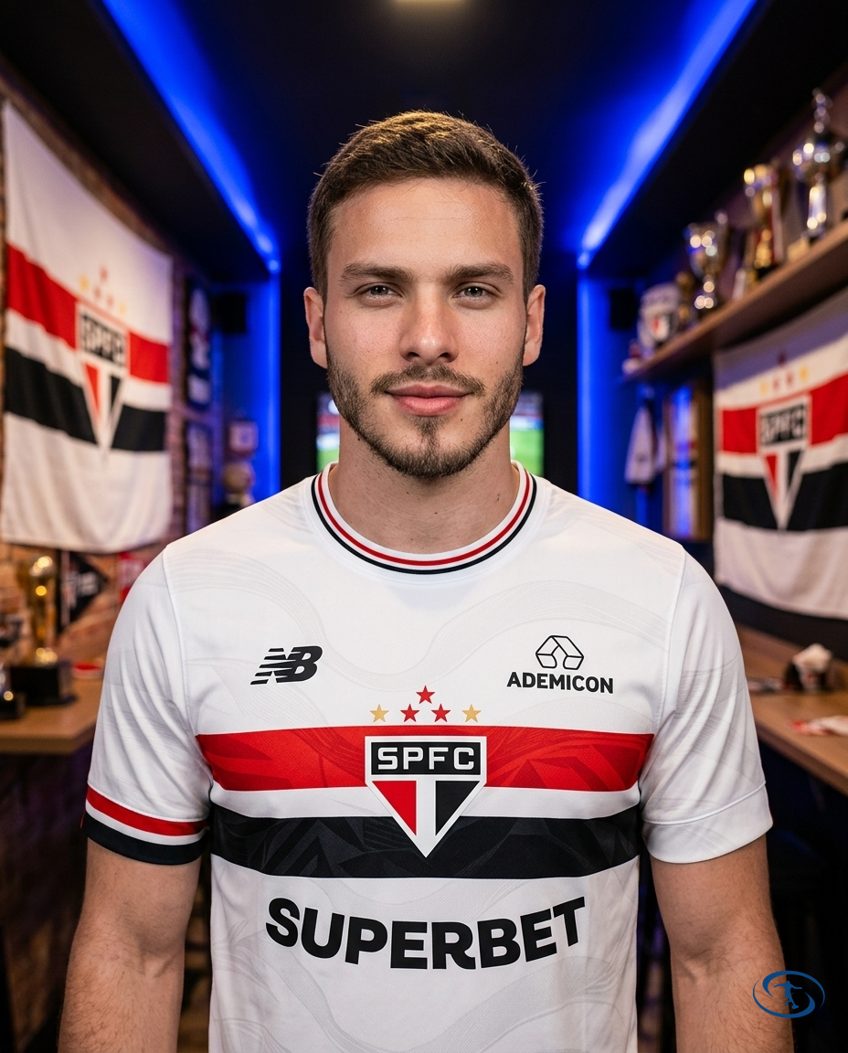 Sao Paulo FC I Jersey Home 2025 - Player Version New Balance Men's - White - Badge Close-Up | Sant Sport