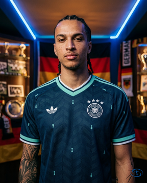 Camisa Alemanha Away 2026/27 Jogador Adidas Masculino - Azul - Badge Close-Up | Sant Sport