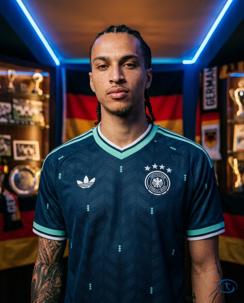 Camisa Alemanha Away 2026/27 Jogador Adidas Masculino - Azul - Badge Close-Up | Sant Sport