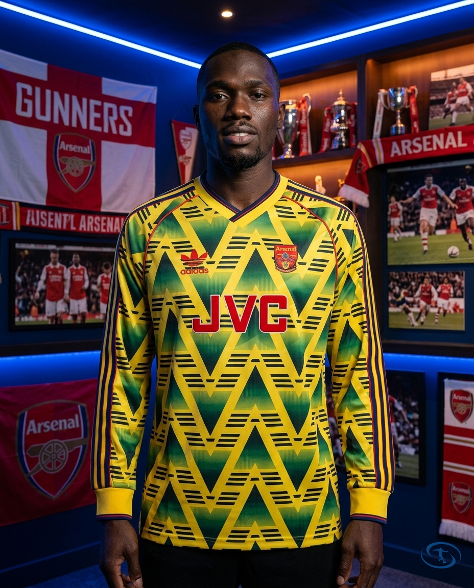 Camisa Arsenal Manga Longa Retrô 91/93 - Torcedor Adidas Masculina - Verde Amarelo - Front View | Sant Sport