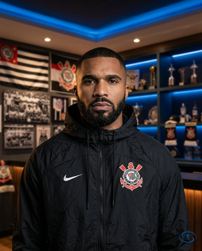 Corinthians Men's - Black Windbreaker - Badge Close-Up | Sant Sport