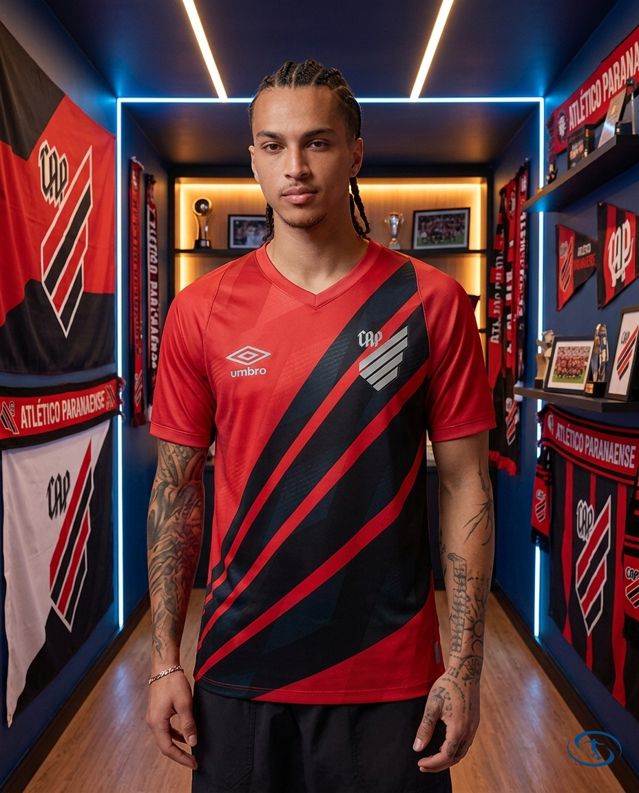 Camisa Athletico Paranaense Home 24/25 Torcedor Umbro Masculina - Vermelho e Preto - Front View | Sant Sport