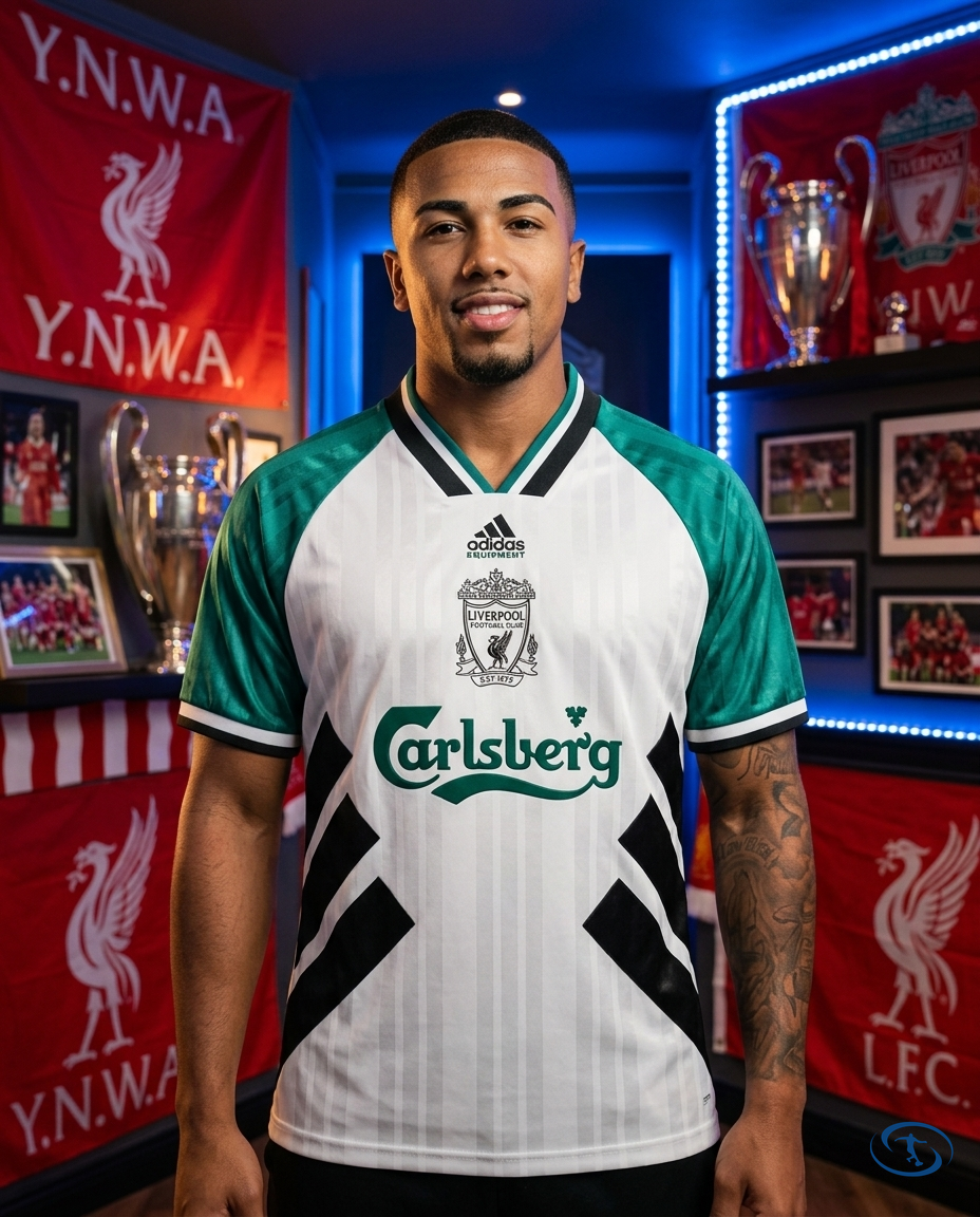 Camisa Retrô Liverpool Away 93/95 Torcedor Adidas Masculina - Branca, Verde e Preto - Front View | Sant Sport