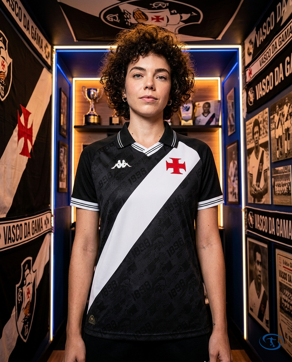 Camisa Vasco da Gama I 2025/26 Torcedor Kappa Feminino - Preta - Front View | Sant Sport