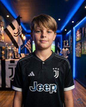 Conjunto Infantil Juventus Third 23/24 - Preto - Badge Close-Up | Sant Sport