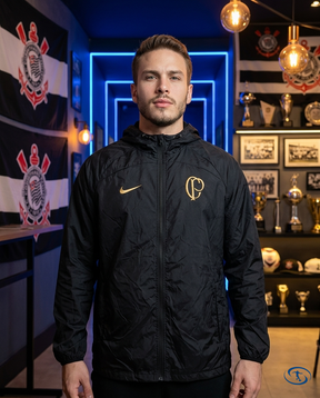Corinthians Men's - Black & Gold Windbreaker - Front View | Sant Sport