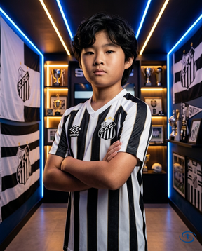 Conjunto Infantil Peixão Away 2024/25 - Torcedor Umbro - Preto e Branco - Side View | Sant Sport