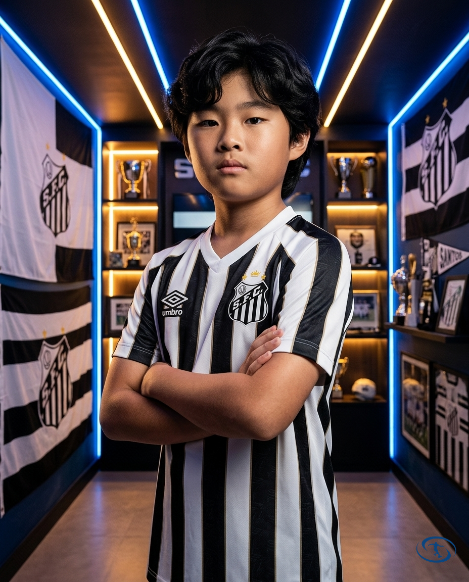 Conjunto Infantil Peixão Away 2024/25 - Torcedor Umbro - Preto e Branco - Side View | Sant Sport