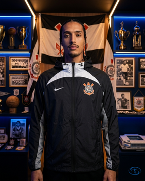 Corinthians Windbreaker 24/25 Men's - Black & Grey - Front View | Sant Sport