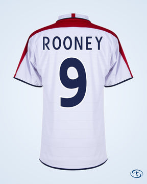 Score Draw England Retro Home Rooney 9 Shirt 2004-2005 (Retro Flex Printing) - Mens