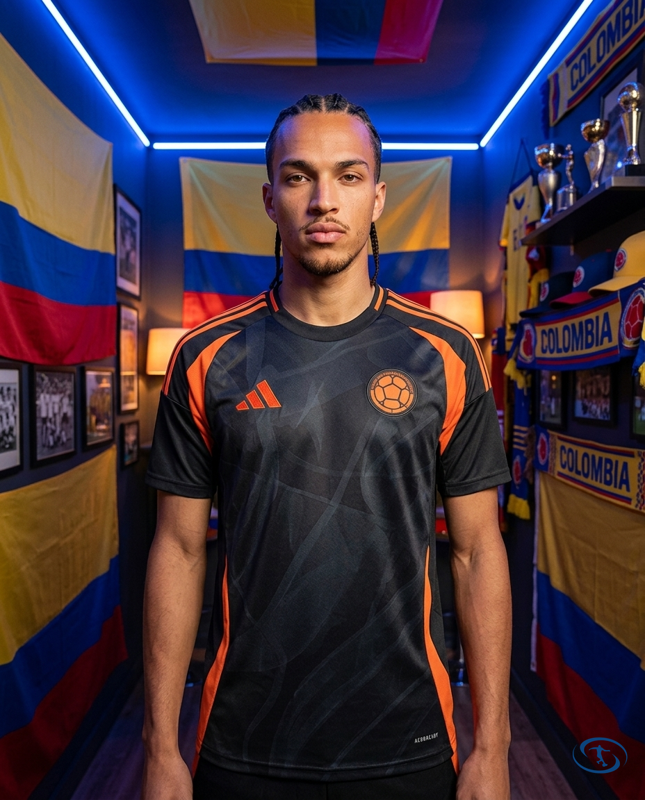 Camisa Colômbia Away Copa América 24/25 - Torcedor Adidas Masculino - Preto - Front View | Sant Sport
