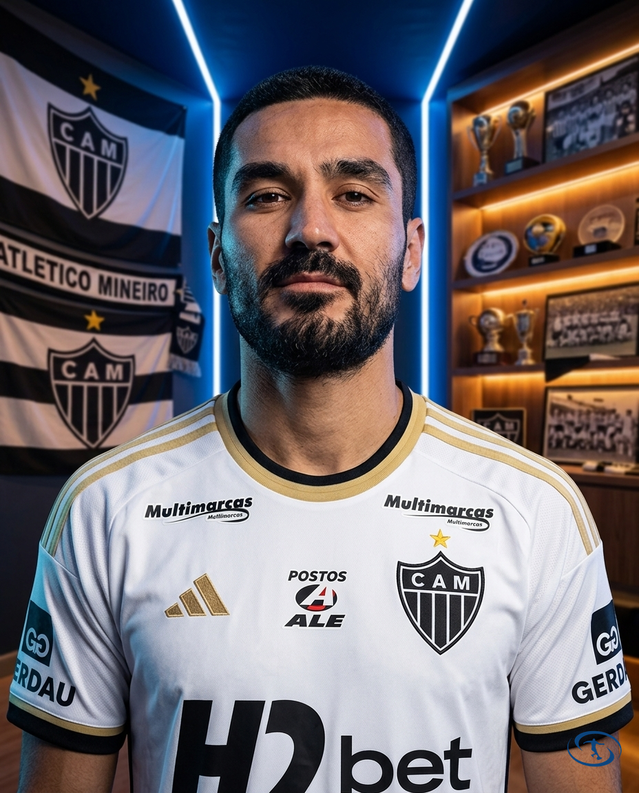Camisa Atlético Mineiro 2025/26 Com Patrocínios - Torcedor Adidas Masculino - Branco - Badge Close-Up | Sant Sport