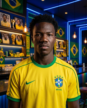 Camisa Seleção Brasileira Retrô Home 1998 Torcedor Nike Masculina - Amarelo - Badge Close-Up | Sant Sport