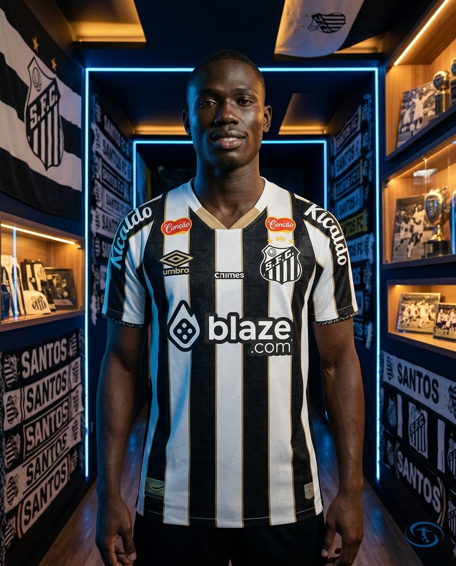 Camisa Peixão Away Patrocinadores 2024/25 - Torcedor Umbro Masculino - Preto e Branco - Front View | Sant Sport