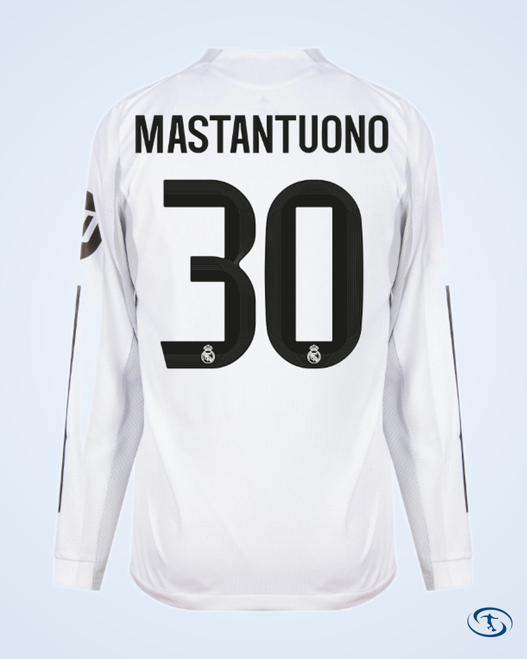Real Madrid Authentic Home L/S Mastantuono 30 Shirt 2025-2026 (Cup Style Printing) - Men's