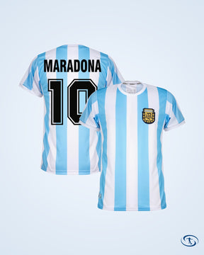 Argentina Home Retro Maradona 10 Shirt 1986 (Retro Flock Printing) - Men's